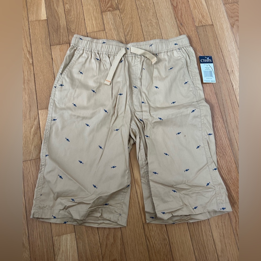 Boys Chaps Tan Shorts with Blue Shark Accents Size 18